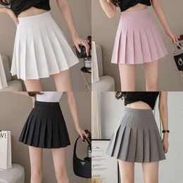 Skirts XS-3XL Solid Color Summer Women Pleated High Waist Stitching Student Cute Sweet Girls Dance Mini Skirt