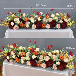 Decorative Flowers Rose Artificial Flower Table Runner Wreath Row Home Decoration Wedding Center Supplies