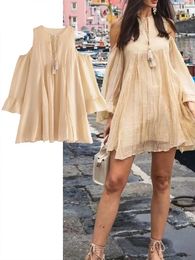 Casual Dresses Women's Summer Cut Out Ruffle Sleeve Mini Dress Woman Tied Short For Women Pleated Loose Elegant