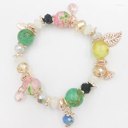 Charm Bracelets HanJing Female Elastic Stretch Trendy Jewelry Gift Cute Fashion Leaves Crystal Bead Beaded Woven Bracelet For Woman