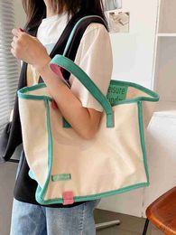 Other Bags Casuals Tote Bags For Women White Canvas Large Capacity 2023 New Fashion Trendy Shopping Beach Shoulder Handbags Summer Travel