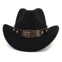Bull's Head Band Western Cowboy Hat for Women Men Winter Autumn Jazz Cowgirl Cloche Sombrero Caps Felt Fedoras Sun Cap