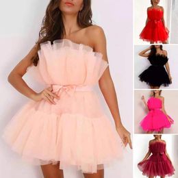 Casual Dresses Women's Tube Tops Party Dress Fashion Mini Solid Colour Tutus Skirt Bow-knot Off Shoulder Bandeau Streetwear Y2