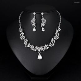 Necklace Earrings Set Luxury Bridal Wedding Water Drop Earring Sets For Women Zircon Crystal Glass Personality Temperament Jewellery