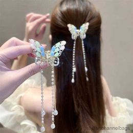 Other 2023 Colourful Butterfly Pearl Tassel Hair Clips for Women Hair Claw Clip Shark Crab Clips Girls Hairpin Hair