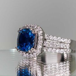 Band Rings Huitan Gorgeous Blue Cubic Zircona Women Wedding Rings Temperament Elegant Lady's Party Finger Ring Brilliant Fashion Jewellery AA230529