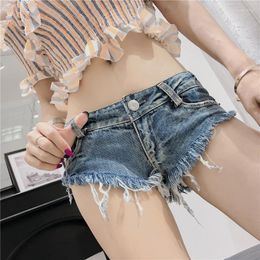 Women's Shorts Sexy Ultra-low Waisted Cotton Denim Nightclub Holes Booty For Women White Black Blue S-xxl