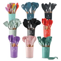 Storage bucket wooden handle silicone 11-piece set seven-color kitchenware 11-piece set
