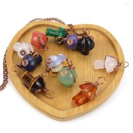 Chains Natural Stone Handmade Wire Wrapped Healing Mushroom Crystal Necklace For Women Pendant Bronze N586