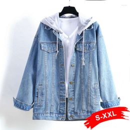 Women's Jackets Spring Women Boyfriend Oversized Denim Jacket 2Xl Xxl Hooded Coat Long Sleeve Casual Loose Jeans Chaquetas Mujer