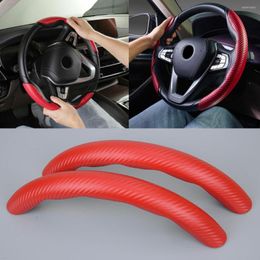 Steering Wheel Covers 2pcs Non-Slip Cover Protector For Universal Cars Red Carbon Fibre Style