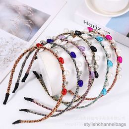 Other Shiny Rhinestone Pearl Headband for Women Braided Colored crystal Hair Hoop Fashion Elegant Headwear thin Hair 2023