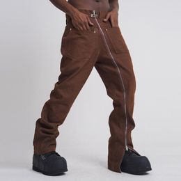 Men's Pants Depan Kurva Ritsleting Saku Lurus Kasual Cargos Y2K Uniseks Streetwear Longgar Jalur Celana Harajuku Besar