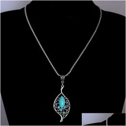 Pendant Necklaces Wholesale Rhinestone Crystal Leaf Necklace Vintage Turquoise Costume Jewel Sweater Chain Tl198 Drop Delivery Jewel Dhxrv