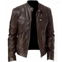 Men's Jackets Autumn Jacket Men Slim Retro Winter Male PU Leather Stand Collar Sportswear Suits Mens Bomber Coat