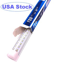 T8 8FT Led Shop Light Fixtures 72W 9000LM V Shaped Tube Lights Bulbs 8Foot Ceiling Clear Cover Replace Fluorescent Low Profile Linkable Integrated oemled