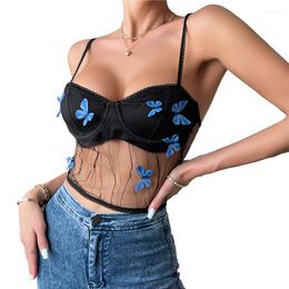 Women's Tanks Xingqing Y2k Corset Crop Top Summer Women Butterfly See Through Mesh Lingerie Spaghetti Strap Sleeveless Camisole Party