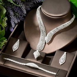 Necklace Earrings Set HIBRIDE Geometric Sparkling Fancy Big Women Wedding For Bridal Cubic Zirconia 4pcs De Collar Y Aretes N-1903