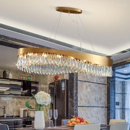 Chandeliers Modern LED Oval Gold Crystal Living Room Lights Dining Lighting Kitchen Island Decor Hanging