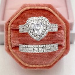 Band Rings Huitan Bling Crystal Cubic Zirconia Set Rings Women for Engagement Wedding Fashion Modern Design Luxury 2Pcs Sets Jewellery AA230529