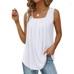 Women's Tanks Women Summer Sleeveless Solid Curved Hem Loose Casual Pleated Square Neck Vest Athletic Undershirt Tank Tops