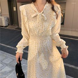 Casual Dresses Vestidos De Mujer Elegantes Para Fiesta 2023 Floral Dress Long Sleeve Chiffon Female Patchwork Flare Bow Clothing