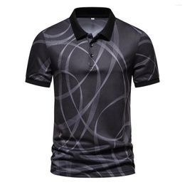 Men's Polos Men's Trend Thin Soft Polo Shirt Print Stripe Color Block Short Sleeve Lapel T-shirt Quick-Dry Sports Joggers Tops