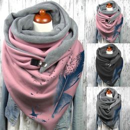 Scarves 2023 Women Winter Scarf View Art Print Hijab Button Szalik Functional Soft Wrap Casual Warm Shawls Foulard