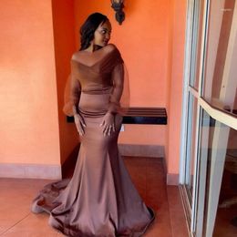 Party Dresses Aso Ebi Chocolate Tulle Satin Evening Dress Sexy V Neck Illusion Long Mermaid Gowns Fashion Africa Formal