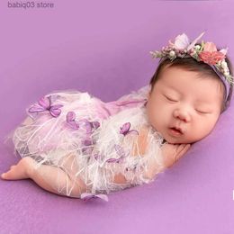 Rompers Baby Girl Outfit Butterfly Lace Princess Dress Newborn Photography Props Summer Romper Infant Photo Shooting Clothing Accessorie T230529