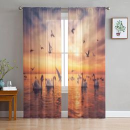 Curtain White Swan Sea Sunrise Reflection Birds Sheer Living Room Drapes Home Bedroom Voile Printed Tulle Window