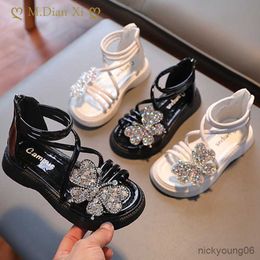 Sandals New Girls Sandals Rhinestone Butterfly Princess Shoes Summer Kid's Sandals Sandy Beach Shoes Fashion Children Sandals R230529