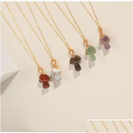 Pendant Necklaces 2023 Fashion Women Cute Colorf Agate Mushroom Necklace Lovely Party Drop Delivery Jewelry Pendants Dh3Sn