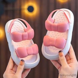 Sandals Kids Fashion Girls Sandals 2023 New Summer Open-toe Double Bow Hook Loop Children Casual Summer Shoes Non-slip Breatheable R230529