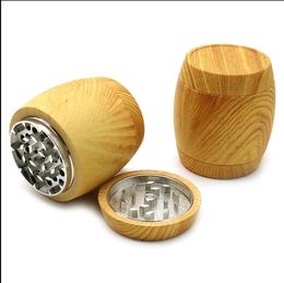 Smoking pipe Wholesale of new wooden barrel shaped wooden zinc alloy tooth smoke grinder 55mm four layer grinder