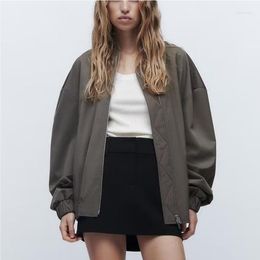 Women's Jackets Cssual For Women 2023 Fall Outfits Black Bomber Jacket Winter Overzised Baseball Army Green Vintage Clothes