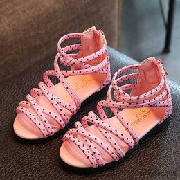 Sandals New Summer Girls Sandals Style Girls Shoes Hollow Weave Beach Shoes Fashion Princess Kids Sandals With Zipper R230529