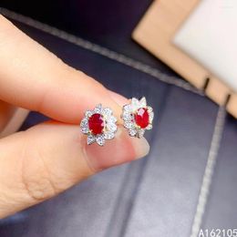 Stud Earrings Fine Jewelry 925 Pure Silver Natural Ruby Girl Classic Fresh Plant Gem Ear Got Engaged Marry Party Birthday Gift
