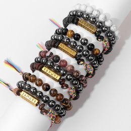 Charm Bracelets Vintage Tibetan Stone Bracelet Tiger Eye Beads Set For Men Jewellery Natural Hematite Male Meditation