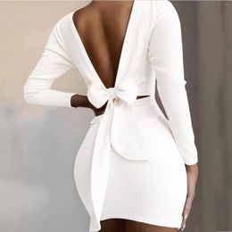 Casual Dresses Women's Winter For Women 2023 Open Back Knotted Soild Long Sleeve Tight Dress Vestidos De Mujer
