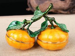 Jewellery Pouches 2 Tangerine Oranges Handmade Jewelled Metal & Enamel Trinket Box Kitchen Decoration Crafts