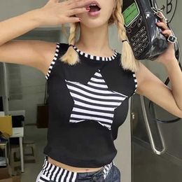 Tanks Camis Xingqing Goth Crop y2k Aesthetic Fairy Grunge Star Print Sleeveless Tank Top 2000s Women's Striped T-shirt Harajuku Street Clothing P230526