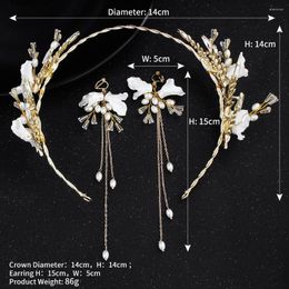 Necklace Earrings Set Korean Bridal Wedding Headdress Crystal Head Flower Alloy Crown Headband With Tassel Earring