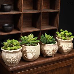 Vases Coarse Pottery Fired Ceramic Fleshy Flowerpot Gardening Small Simple Breathable Desktop Potted Plants