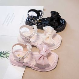 Sandals Children's Pink Girls' Sandals Simple Pearl Open Toe Fashion Princess Shoes for Party Wedding Kids Shoes Summer New