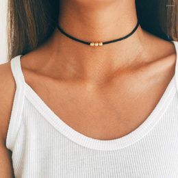 Chains Japan And South Korea Harajuku Black Leather Rope Metal Tube Necklace Female Short Neck Collar Choker Clavicle