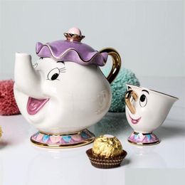 Mugs Cartoon Beauty Beast Teapot Mug Mrs Potts Chip Tea Pot Cup One Set Nice Christmas Gift 208L Drop Delivery Home Garden Kitchen D Dhdo9