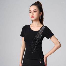 Stage Wear Latin Dance Top Female Adult Modern Short Sleeve Fashion Drill National Standard Practice Clothes Summer