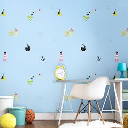 Wallpapers Light Blue Cartoon Sailboat Non-woven Fabric Children's Room Wallpaper Boy Bedroom Home Decor Wall Paper Papel De Parede