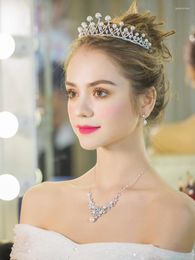 Headpieces Three-piece Bridal Headdress Set Korean Wedding Crown Female 18th Birthday Zircon Dress